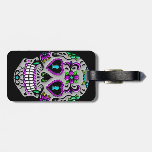 Retro Colorful Sugar Skull Bagagelabel (Achterkant horizontaal)