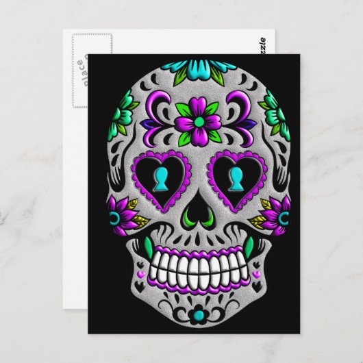 Retro Colorful Sugar Skull Briefkaart (Voorkant / Achterkant)
