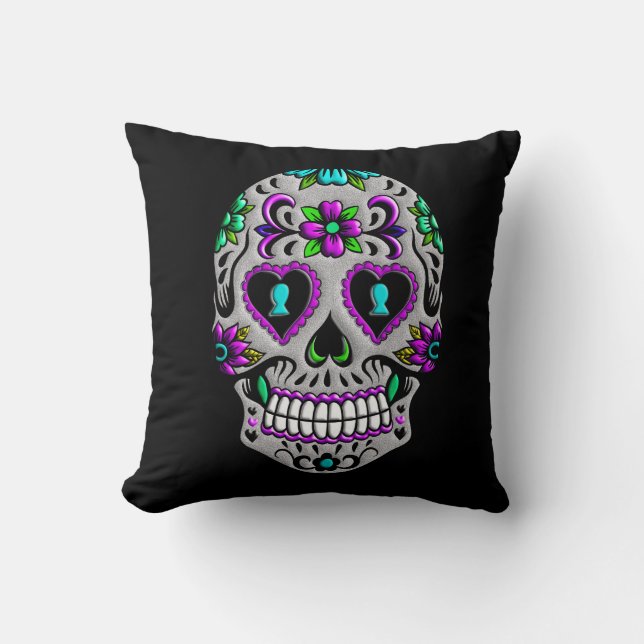Retro Colorful Sugar Skull Kussen (Voorkant)