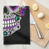 Retro Colorful Sugar Skull Theedoek (Quarter Fold)