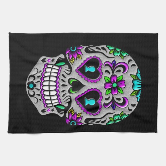 Retro Colorful Sugar Skull Theedoek (Horizontaal)