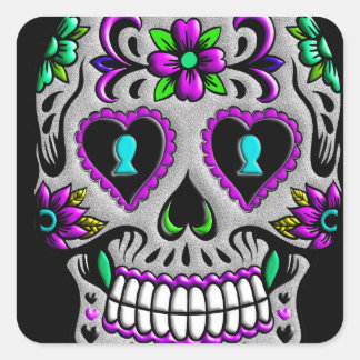 Retro Colorful Sugar Skull Vierkante Sticker