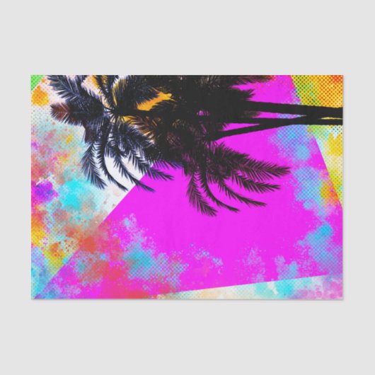 Retro Colorful Summertime Beach Party Palm Trees Tissuepapier (Voorkant)