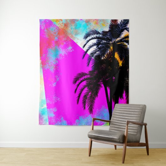 Retro Colorful Summertime Beach Party Palm Trees Wandkleed (In situ)