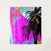 Retro Colorful Summertime Beach Party Palm Trees Wandkleed (Voorkant)