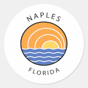 Retro Colorful Sunset Napels Florida Ocean Palm Tr Ronde Sticker