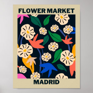Retro Colorful Tropical Flower Market Madrid Poster
