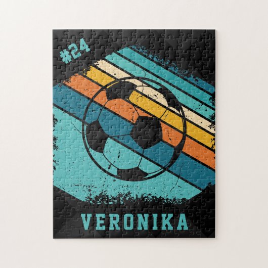 Retro Colorful Voetbal & spelers Jersey Number Legpuzzel (Verticaal)