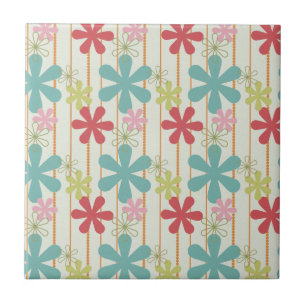  Retro Colorful Wall Flowers Stripes Patroon Tegeltje