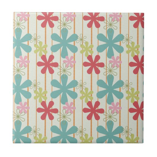  Retro Colorful Wall Flowers Stripes Patroon Tegeltje (Voorkant)