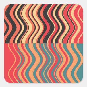 Retro Colorful Wave Stripes Decorative Art Vierkante Sticker