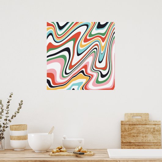 Retro Colorful Wavy Lines Modern Design Poster (Keuken)