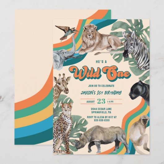 Retro Colorful Wild One Safari Birthday Kaart (Voorkant / Achterkant)