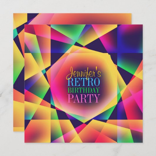 Retro Colors Birthday Party uitnodiging (Voorkant / Achterkant)