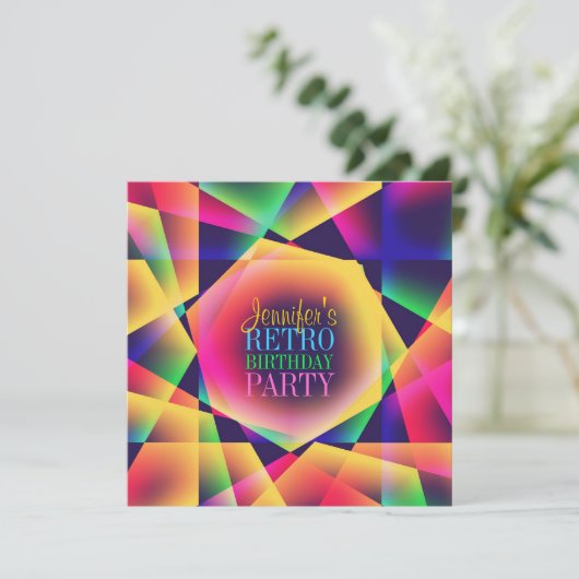 Retro Colors Birthday Party uitnodiging (Staand voorkant)