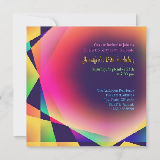Retro Colors Birthday Party uitnodiging (Achterkant)