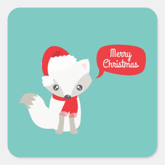 Retro Colors kerstfox Vierkante Sticker (Voorkant)