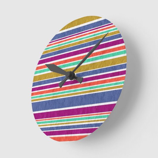 Retro Colors Textured Look Stripes Ronde Klok (Hoek)