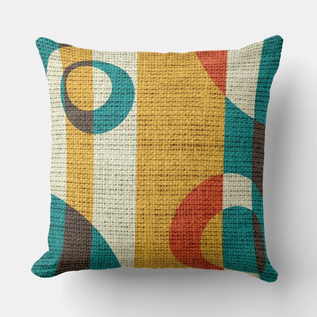 Retro Colour Circles Burlap Rustic Jute #2 Kussen (Voorkant)