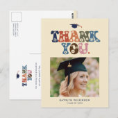 Retro Colour Typografie Foto Afstuderen Dank u Briefkaart (Voorkant / Achterkant)