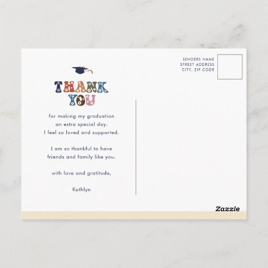 Retro Colour Typografie Foto Afstuderen Dank u Briefkaart (Achterkant)