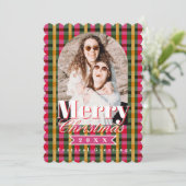 Retro Colours Plaid Christmas Photo Feestdagenkaart (Staand voorkant)