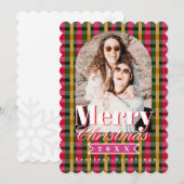 Retro Colours Plaid Christmas Photo Feestdagenkaart (Voorkant / Achterkant)