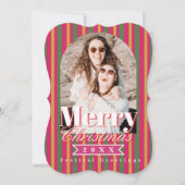 Retro Colours Stripes Christmas Photo Feestdagenkaart (Voorkant)