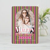 Retro Colours Stripes Christmas Photo Feestdagenkaart (Staand voorkant)