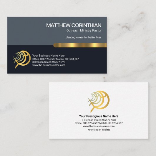 Retro Column Layers Gold Stripe Christelijke pasto Visitekaartje (Voorkant / Achterkant)