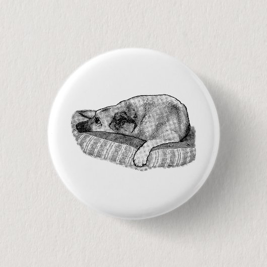 Retro Comfort, Kalme Hond Speld Ronde Button 3,2 Cm (Voorkant)