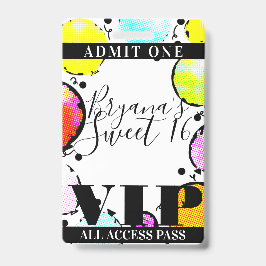 Retro Comic Ballonnen Sweet 16 Feest VIP Pas Badge