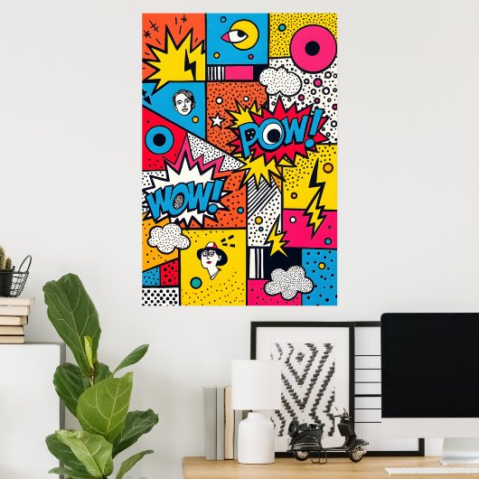 Retro Comic Book POW WOW - Modern Abstract Pop Art Poster (Thuiskantoor)