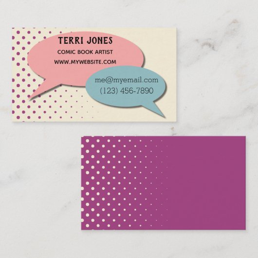 Retro Comic Book Speech Bubbles Halftone Pastels Visitekaartje (Voorkant / Achterkant)
