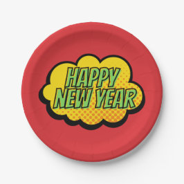 Retro Comic Book Style Happy New Year Paper Bord