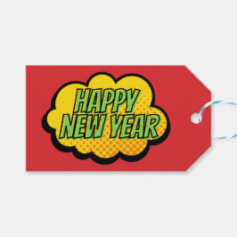 Retro Comic Book Style Happy Nieuwjaar Cadeaulabel