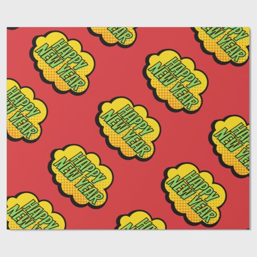 Retro Comic Book Style Happy Nieuwjaar Cadeaupapier (Vlak)