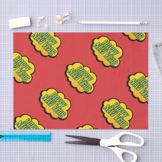 Retro Comic Book Style Happy Nieuwjaar Tissuepapier (Craft)