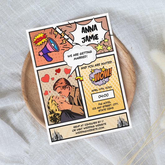 Retro Comic Book Superheld Unieke bruiloft Kaart