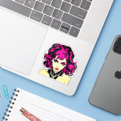 Retro Comic Charm - Bright Pop Art Girl Sticker (Laptop met iPhone)