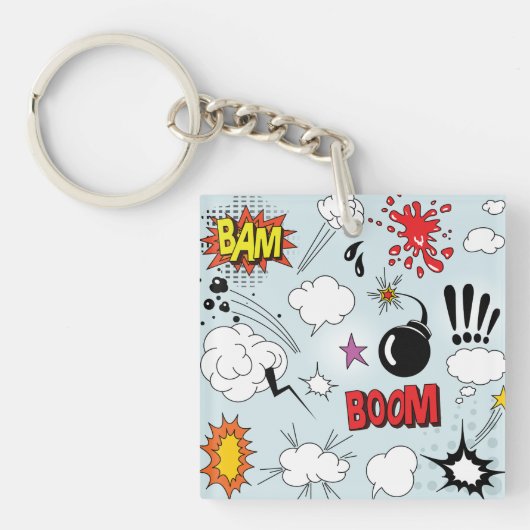 Retro Comic Explosie Pop Art Sleutelhanger (Voorkant)