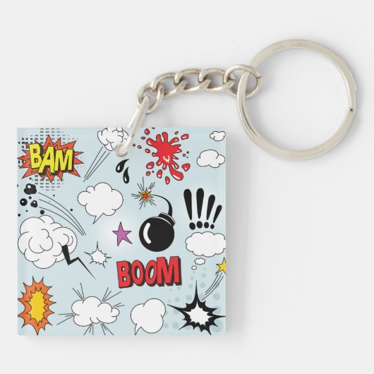 Retro Comic Explosie Pop Art Sleutelhanger (Achterkant)