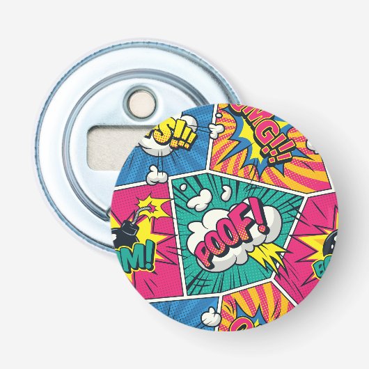 Retro Comic Explosion Kleurrijk Patroon Button Flesopener (Voorkant)