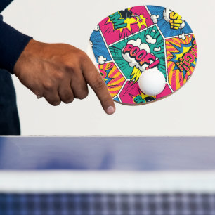 Retro Comic Explosion: Levendige Pop Art Tafeltennisbatje