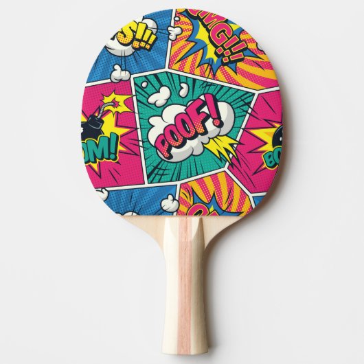 Retro Comic Explosion: Levendige Pop Art Tafeltennisbatje (Voorkant)
