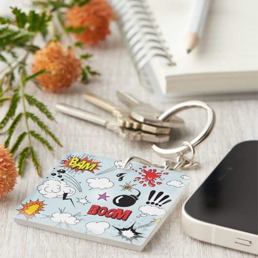 Retro Comic Explosion Pop Art Sleutelhanger (Voorkant Rechts)