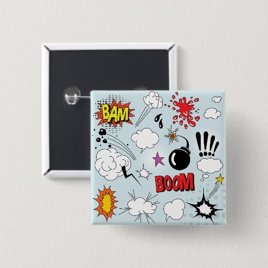 Retro Comic Explosion Pop Art Vierkante Button 5,1 Cm (Voorkant /achterkant)
