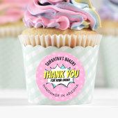 Retro Comic Fun Pink Bakery Bedankt voor uw bestel Ronde Sticker