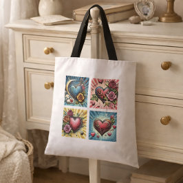 Retro Comic Hearts Pop Art Style Tote Bag
