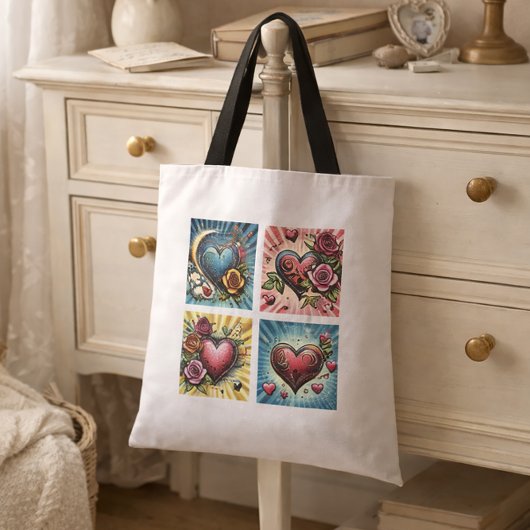 Retro Comic Hearts  Pop Art Style Tote Bag